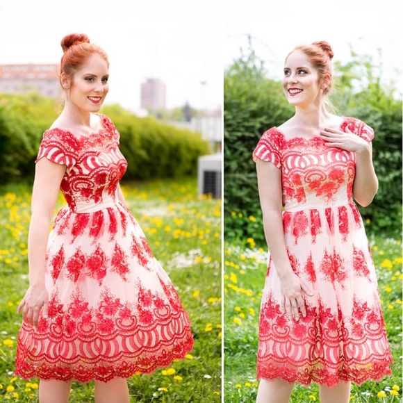 Chi Chi London Addy Red Embroidered Dress - Picture 2 of 13